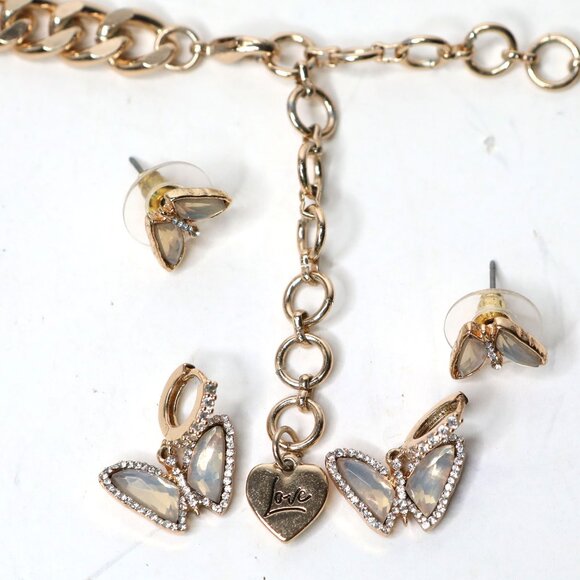 ALDO Gold Tone Chunky Chain Butterfly Necklace & Hoop Earring Set | CZ Crystal - Picture 8 of 10